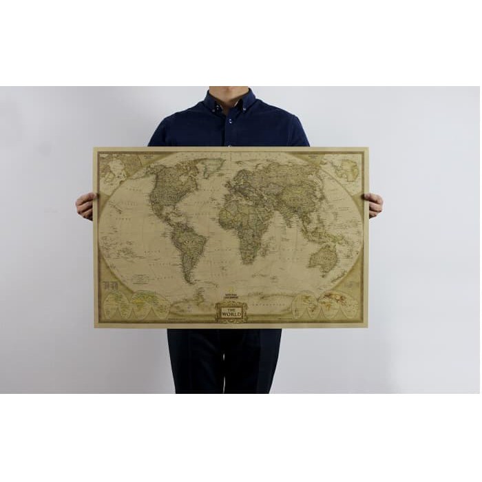 

JUAL MURAH Vintage World Map Peta Dunia Retro Two Tone Colors 72.5x47.5cm