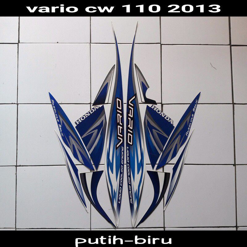 stiker Vario CW 110 2013 putih biru - striping Lis body motor Vario 110 karbu