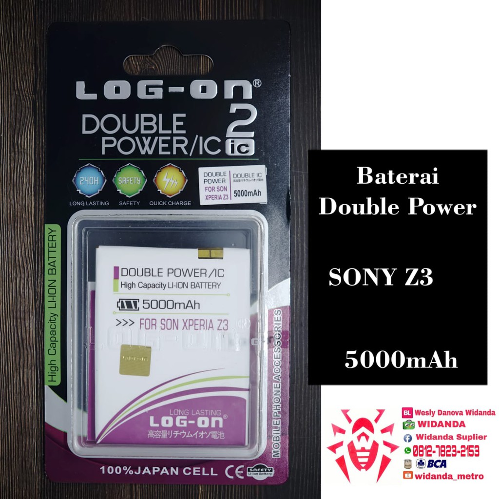 Baterai log on double power sony xperia Z3 5000mah