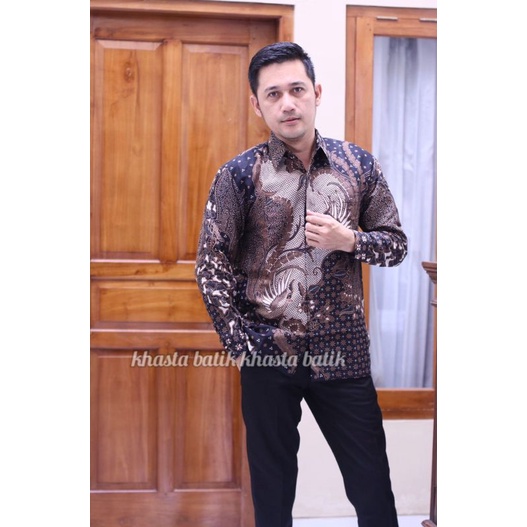 Ajisaka Kemeja Batik Pria Lengan Panjang Lapis Furing Bahan Katun Halus Premium