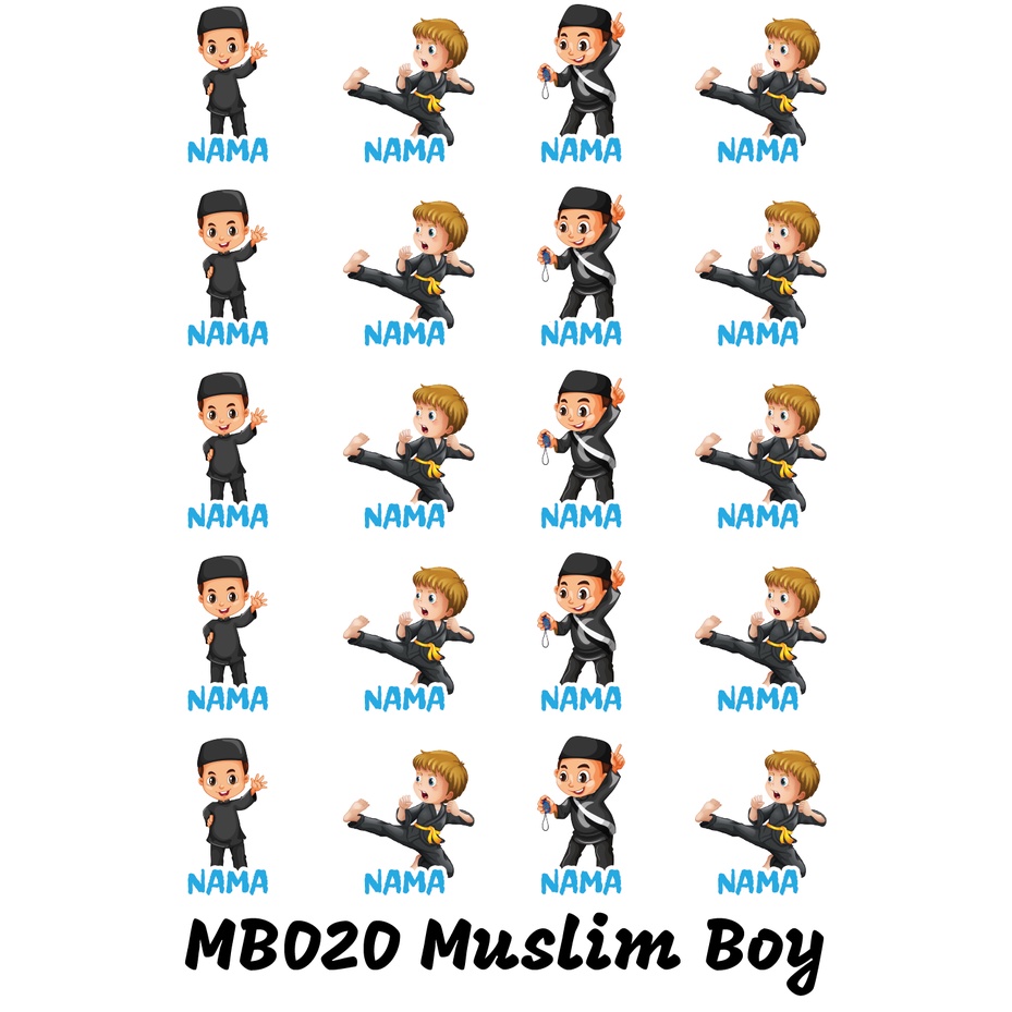 

Sticker Nama Cutting Label Waterproof Tahan Air Muslim Boy 20 (MB020)