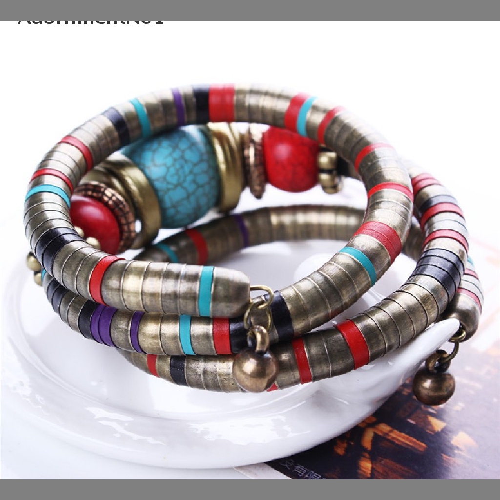 (AdornmentNo1) Gelang Bangle Silver Hias Manik-Manik Turquoise Imitasi Gaya Boho Untuk Wanita