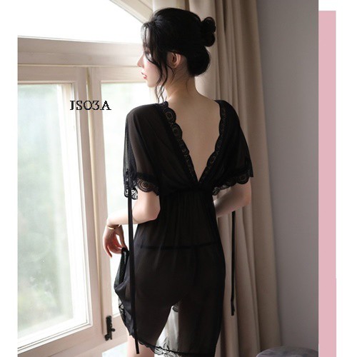 [BISA COD] LINGERIE BIG SIZE BAJU TIDUR JUMBO NIGHTGOWN SEXY HITAM FIT TO XXL JS03A