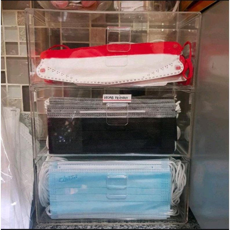 box masker 3 drawer box acrylic serbaguna