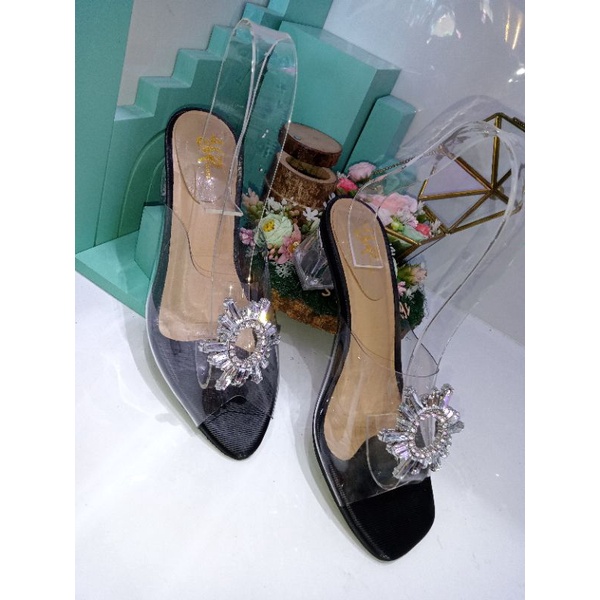 SEPATU TUMIT KACA ZARA FLOWER WANITA TERMURAH