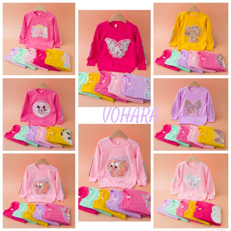 Kaos Anak Perempuan Import 4-11 Tahun Sweter Anak Import 100% APLIKASI BULU USAP RENDA