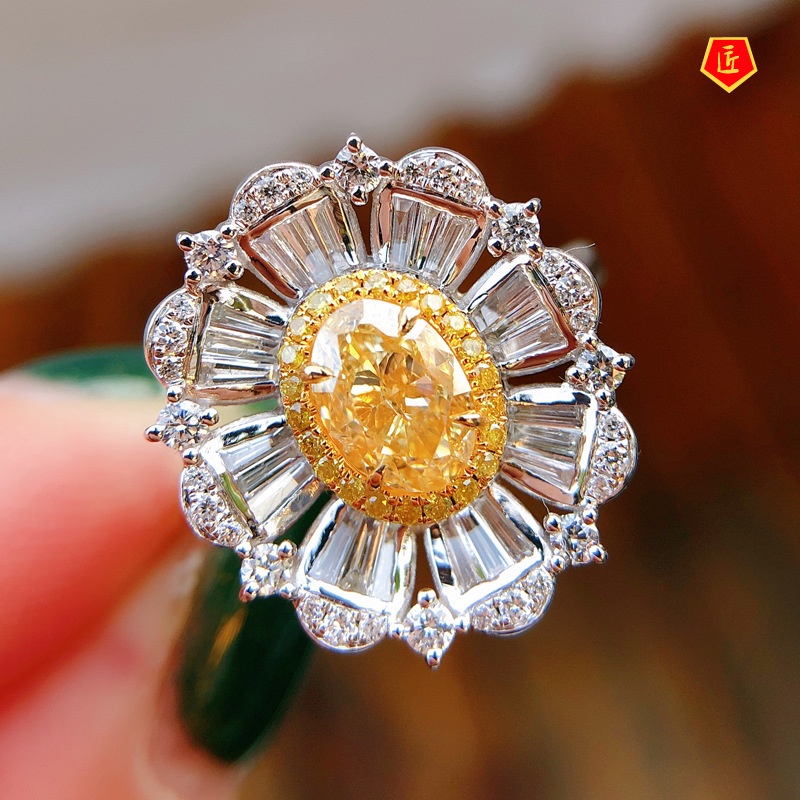 [Ready Stock]Fashion Personality Yellow Diamond Gorgeous Blooming Flower Ring