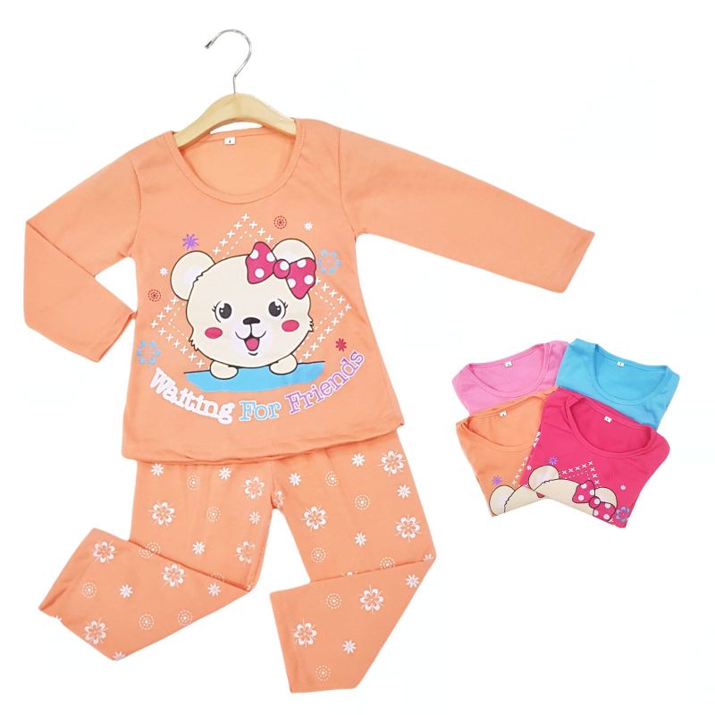 SETELAN SIKUNING PAKAIAN BAJU ANAK PEREMPUAN 2-7 TAHUN MOTIF WAITING FOR FRIEND BEAR