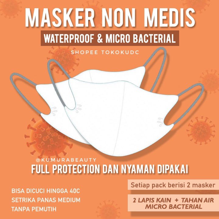 2PCS MASKER NON MEDIS PUTIH ISI 2PCS MASKER WAJAH REUSABLE MASK TOKOKUDC