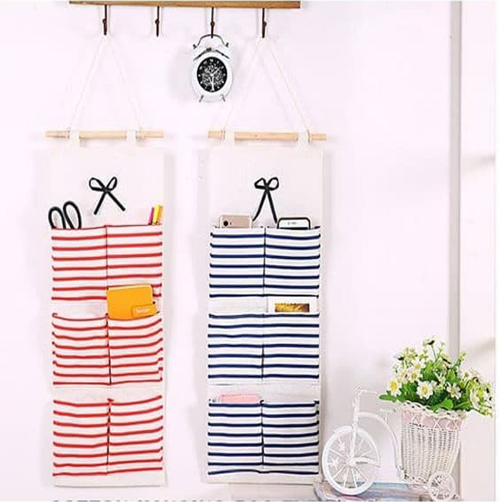 Wall Organizer Pouch Gantung  6 Sekat - Tempat Remote Kosmetik Dinding- Merah/Tempat Pouch/Kosmetik