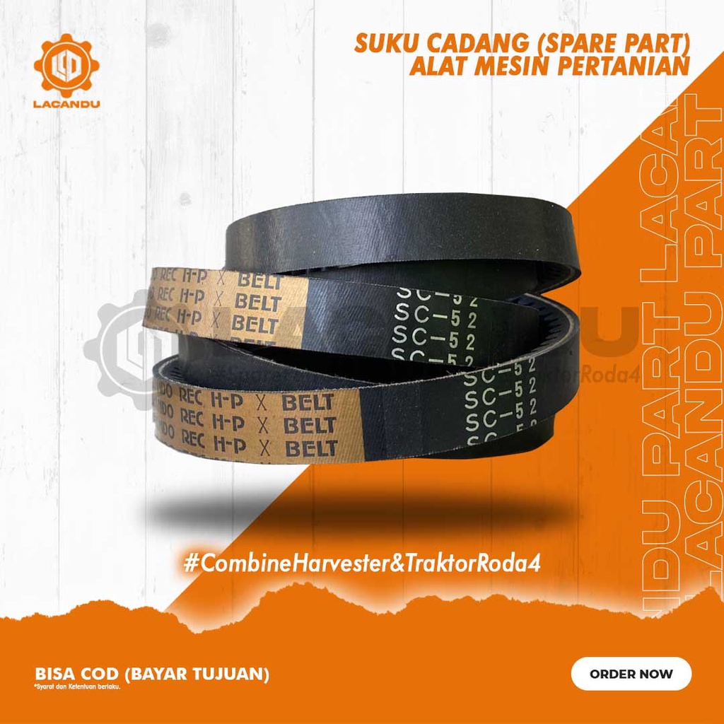 V BELT / FANBLET SC52 ASLI BANDO / V-BLET DROSS (PERONTOK) KUBOTA DC 70 untuk COMBINE HARVESTER