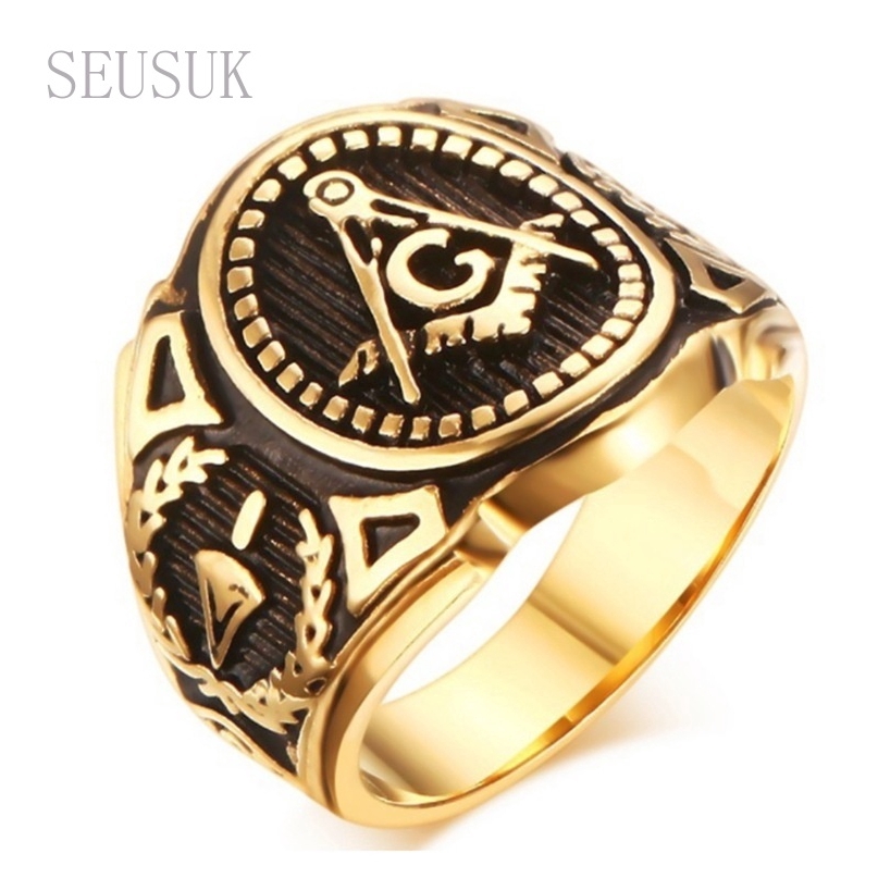 Cincin Titanium Steel Gaya Punk Vintage Warna Emas untuk Pria