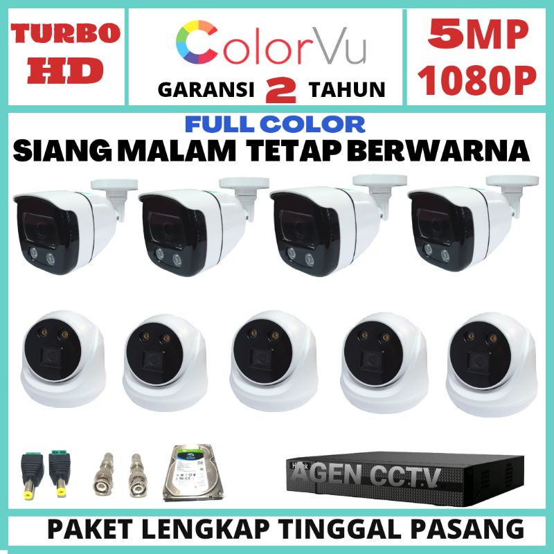 PAKET CCTV COLOR VU 16 CHANNEL 9 KAMERA LENSA 5MP 1080P IR SONY EXMORE  GELAP TETAP BERWARNA