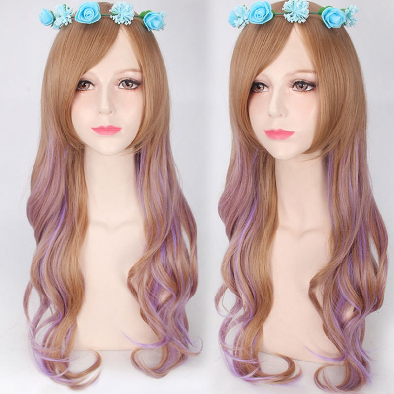 LOL-32 wig rambut palsu lolita cosplay harajuku daily two tone curly