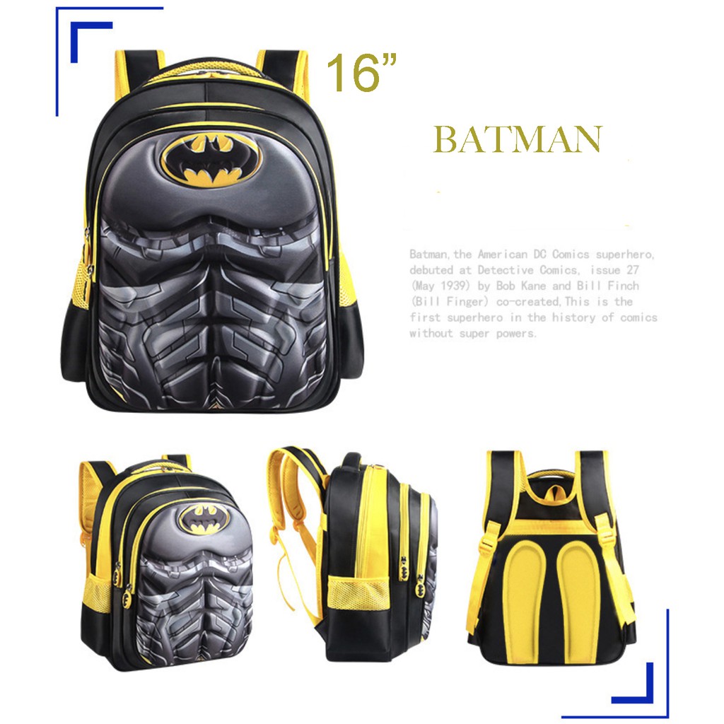 WWH01 Tas Anak Sekolah SD Ransel 3D Size 14&quot; - 16&quot; Besar Avengers Spiderman Batman Captain Impor TKM