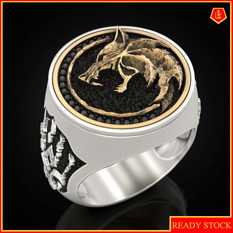 [Ready Stock]Men's Retro Two-Tone Wolf Ring