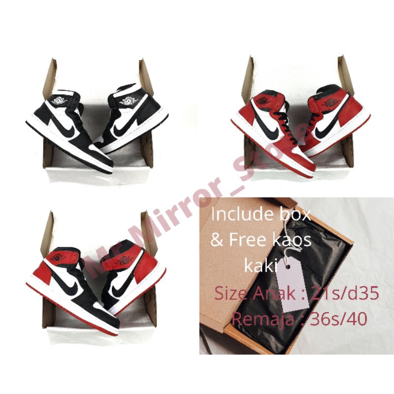 Sepatu Anak & Remaja Nike Jordan1 Retro Size Anak 21s/d35,Remaja 36s/d40