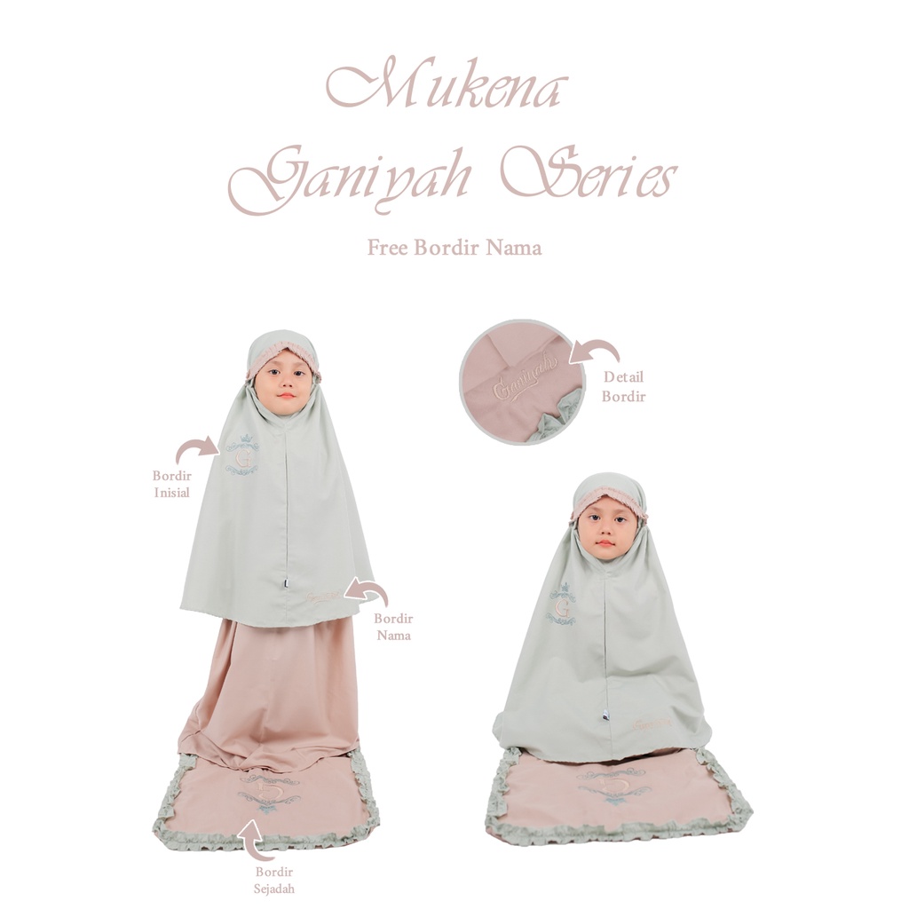 MUKENA SET ANAK DEWASA SAJADAH CUSTOM BORDIR NAMA GANIYAH / MUKENA LEBARAN
