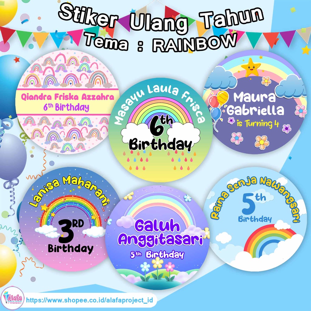 

AlafaProject Stiker Ultah Ulang Tahun Label Birthday Rainbow
