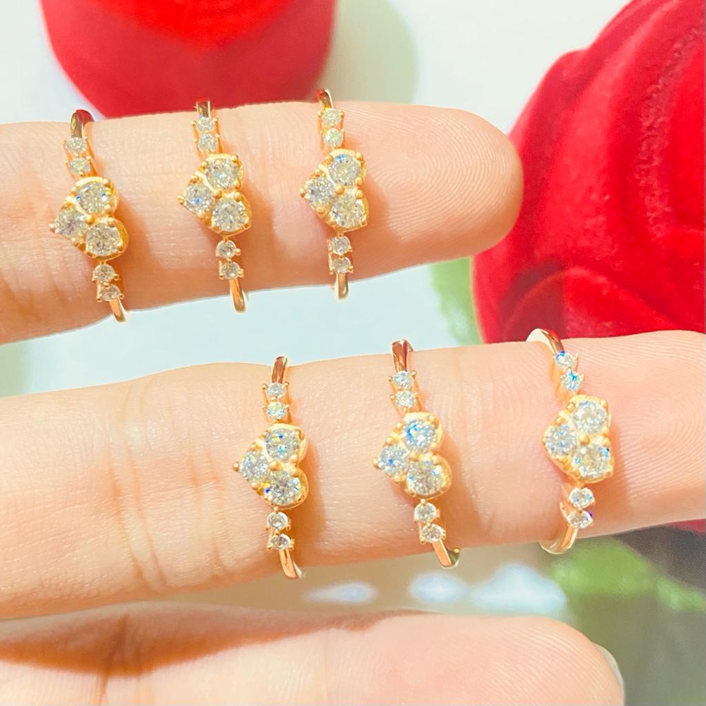 Cincin love permata baris impor, perak 925, sepuh emas kuning