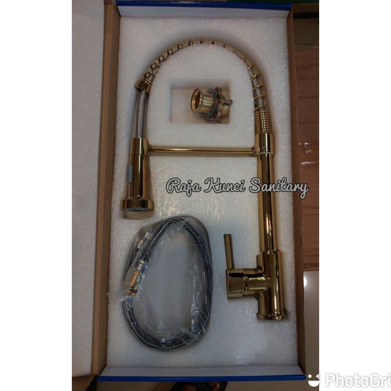 Kran Sink Mixer Tarik Gold/Kran Cuci Piring Full Gold/Kran Mixer Panas Dingin Kuningan Gold