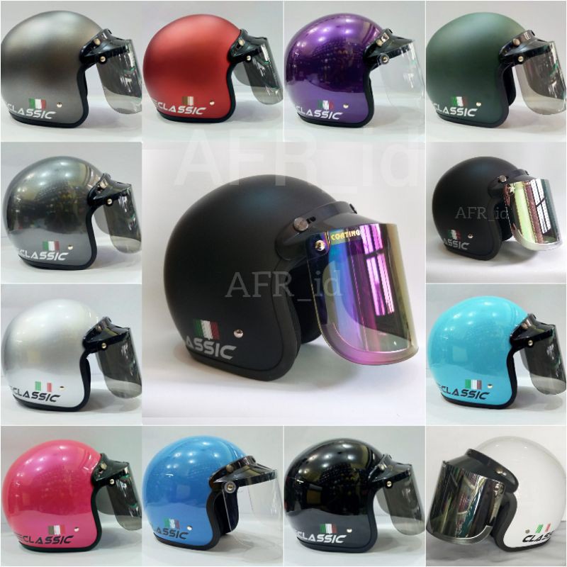 Helm Bogo Retro Classic Kaca Datar Hlm Pria Wanita Dewasa SNI