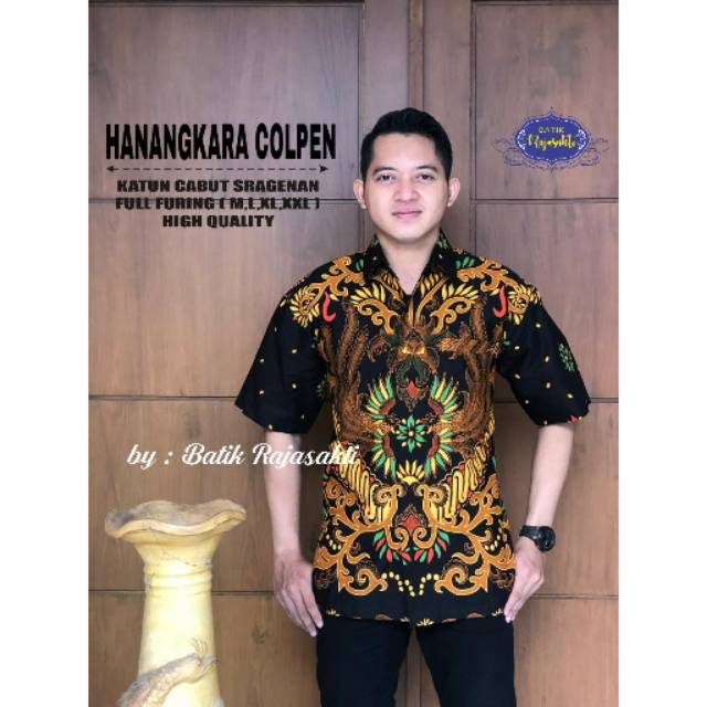 Batik Solo HANANGKARA COLET PENDEK Kemeja Pria Katun Cabut Sragenan Full Furing