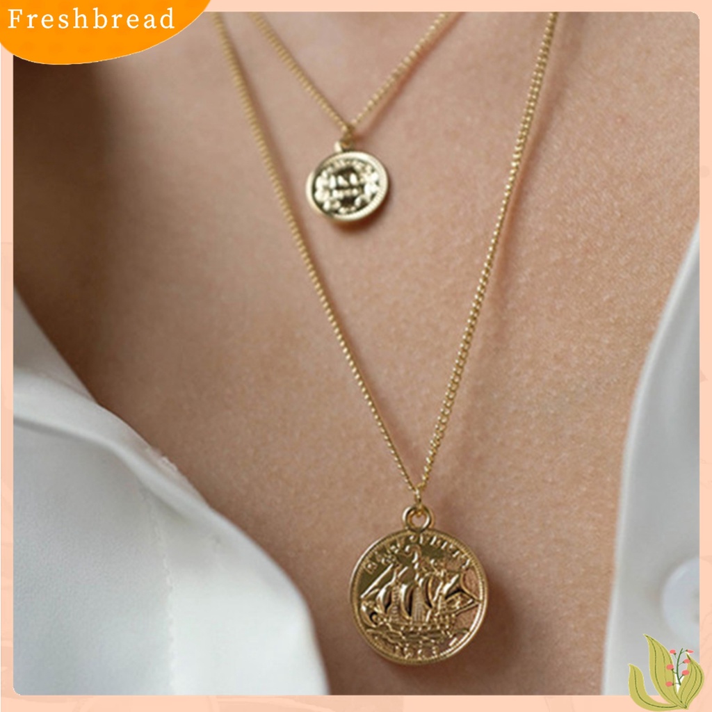 [TERLARIS]Women Fashion 3-layers Human Head Coin Pendant Chain Necklace Party Jewelry Gift