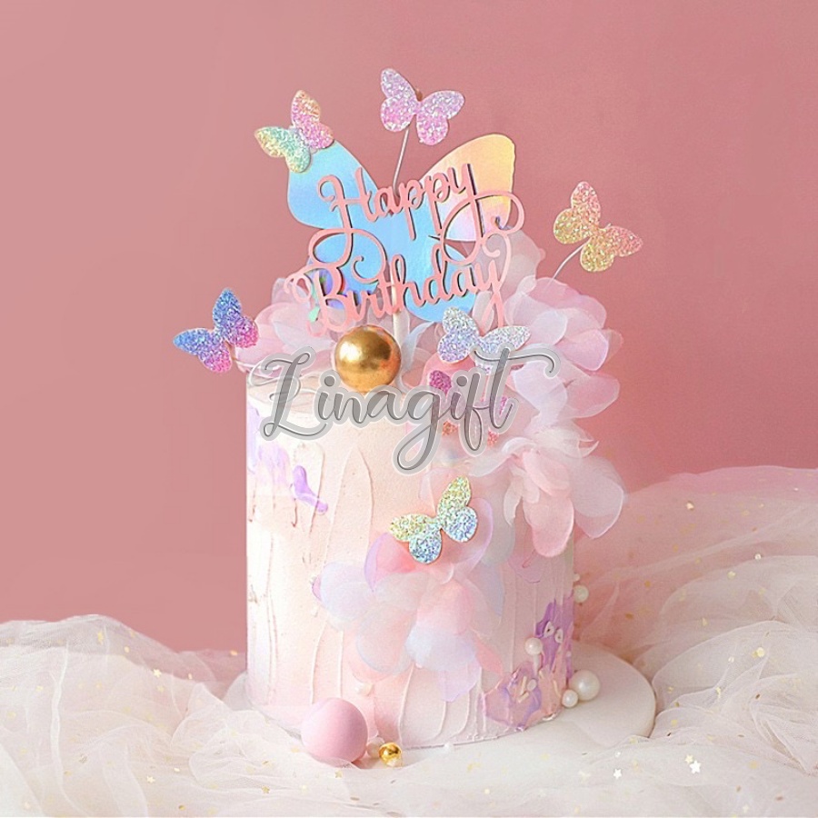 ( Set 3 Pc ) TOPPER CAKE BUTTERFLY / TOPER KUE KUPU - KUPU / HAPPY BIRTHDAY CAKE DECORATION SUPPLIES AESTHETIC / HIASAN BUKET BUNGA / AKSESORIS BOUQUET FLOWER / FLOWER WRAPPING / ACCESORIES KERTAS BUNGA / ESTETIK AEUSTHATIC