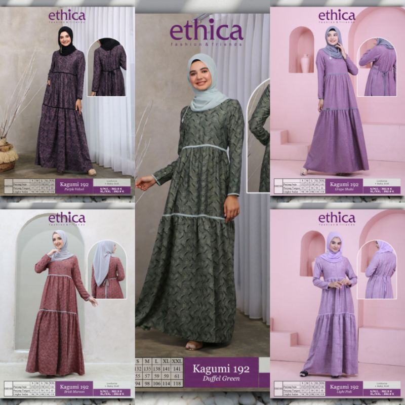 ETHICA | GAMIS DRESS MUSLIMAH KAGUMI 192 BRICK MAROON, DUFFEL GREEN, GRAPE SHAKE, LIGHT PINK, PURPLE
