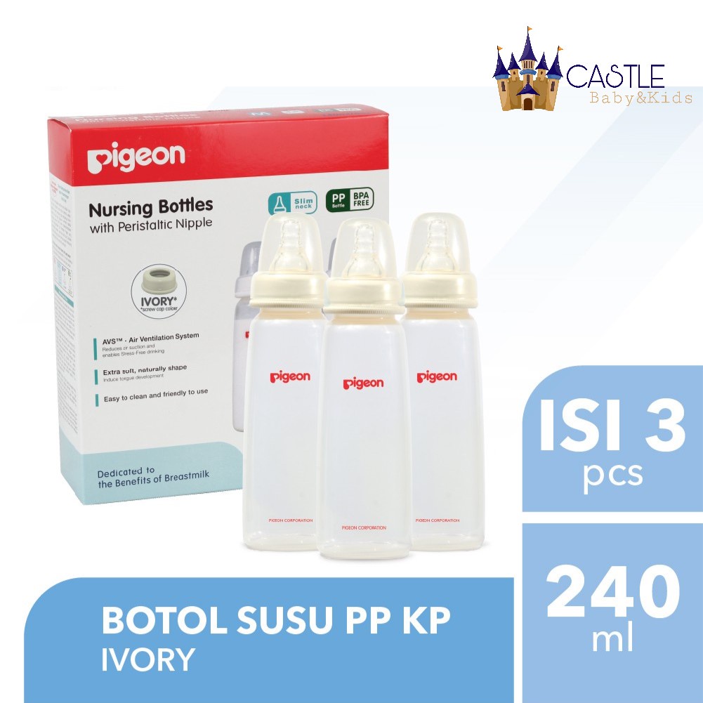 Castle - PIGEON Botol Susu PP KP 240Ml Isi 3 Pcs - Botol Susu Pigeon Slim Neck