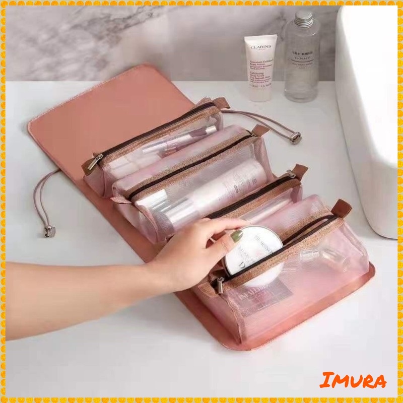 IMURA | Tas Kosmetik Roll Bag Make Up 4 pcs Travel Pouch Organizer Rol