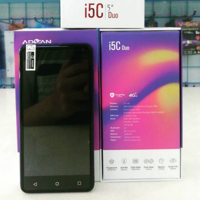 Advan i5C Duo 4G Ram 2Gb/ 16Gb Fingerprint Dual Camera Blue - Resmi