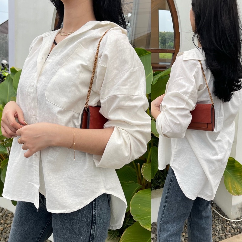 (COD) KEMEJA LINEN OVERSIZE SHIRT OVERSIZE KEMEJA POLOS SHIRT POLOS KEMEJA LINEN KEMEJA WANITA KEMEJ