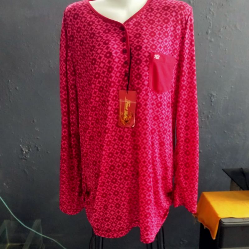 Tanpa Tag Label Blouse Baju Wanita Triset Ori Abstrak Merah Size S, M Dan L