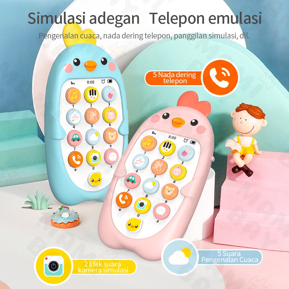 Mamibayi Mainan musik telepon dengan gigitan mainan edukasi anak