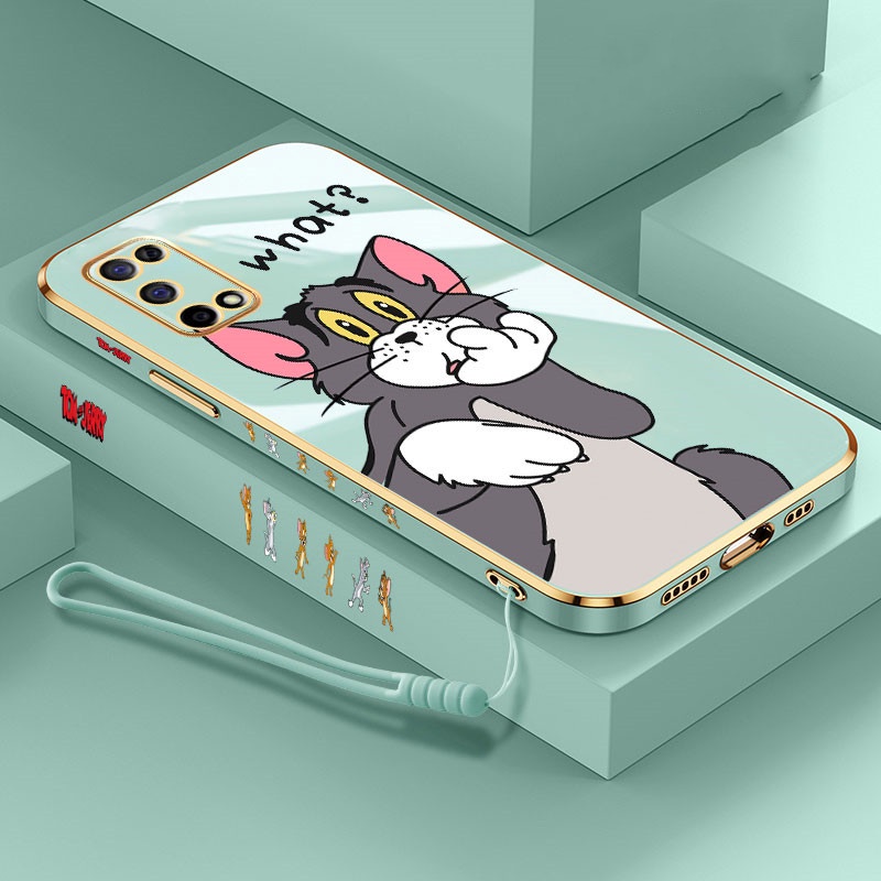 Ultra-thin Square plating Cartoon Case VIVO Y20i Y12S Y11 Y19 S1 PRO Y50 Y30 Y93 Y91C Y12 Y15 Y17 Y20S Y20 Y30i Luxury Cartoon Soft  electroplate Lanyard cover couple