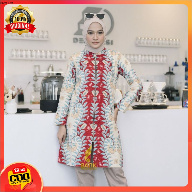 TUNIK MOTIF TIRTAMAYA ATASAN BATIK WANITA LENGAN PANJANG KATUN PRINTING BATIK PRABUSENO ORIGINAL BAT