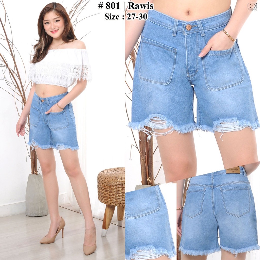 MC girl Hotpants Jeans Sobek Rawis / Hot Pants Kantong Depan /Celana Jeans Pendek Sobek Rumbai