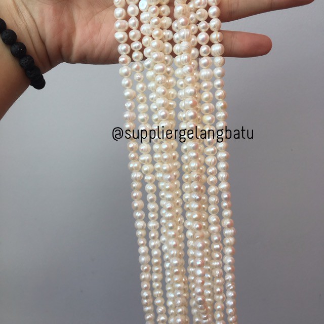 Bahan Aksesoris Mutiara Air Tawar Barok / Baroque 6 x 8mm Bulat pearl bros aksesoris gelang kalung