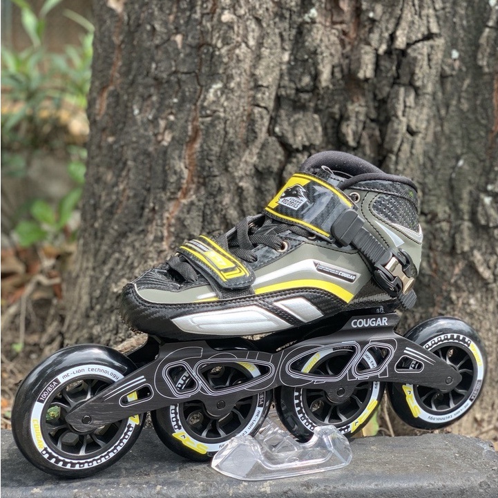 Sepatu Roda Speed Inline Skate Cougar SR7 Black Yellow Full Set