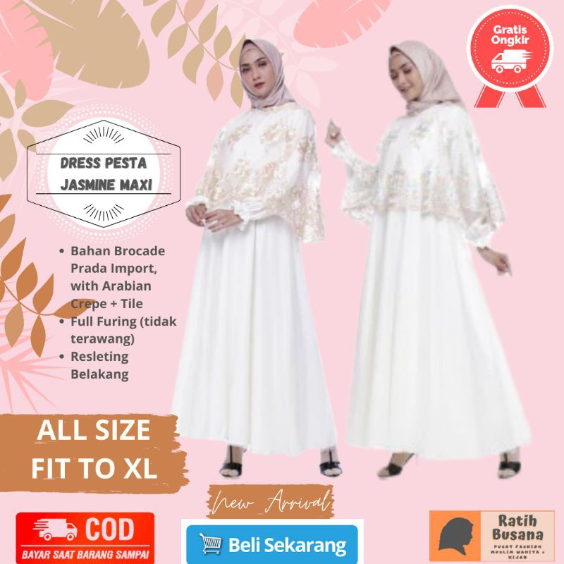 Dress Pesta Muslim Dress Arab Party Dress Brokat Tile Gamis Putih Jasmine Premium Limited Edition