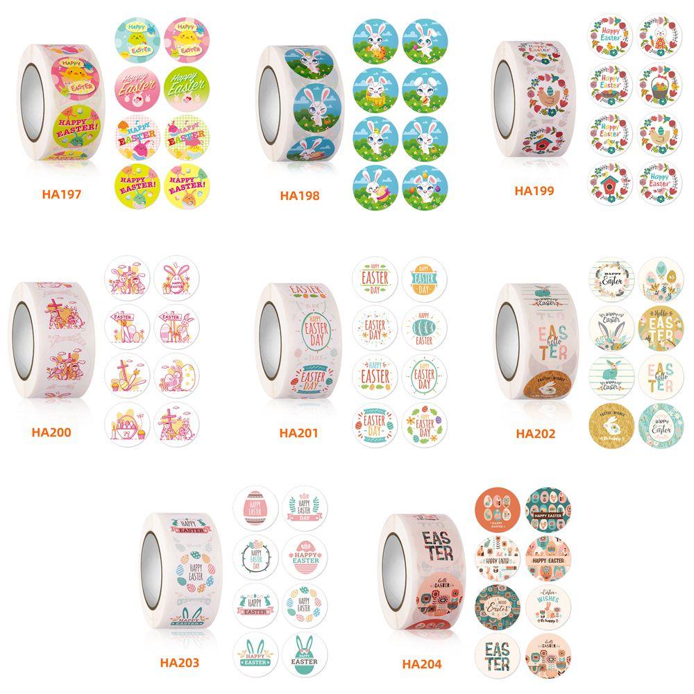 Populer 500pcs /roll Stiker Paskah Gift Box Stationery Kelinci Lucu Happy Easter Bunny Stiker Hias