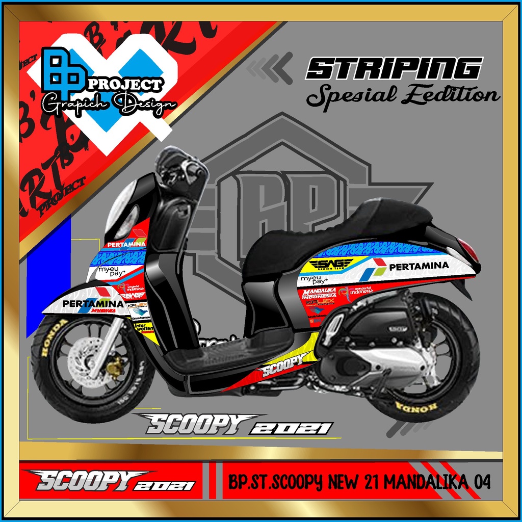 Sticker Striping Stiker Lis Variasi SCOOPY FI NEW 2021 Desain BP. 04 MANDALIKA PERTAMINA