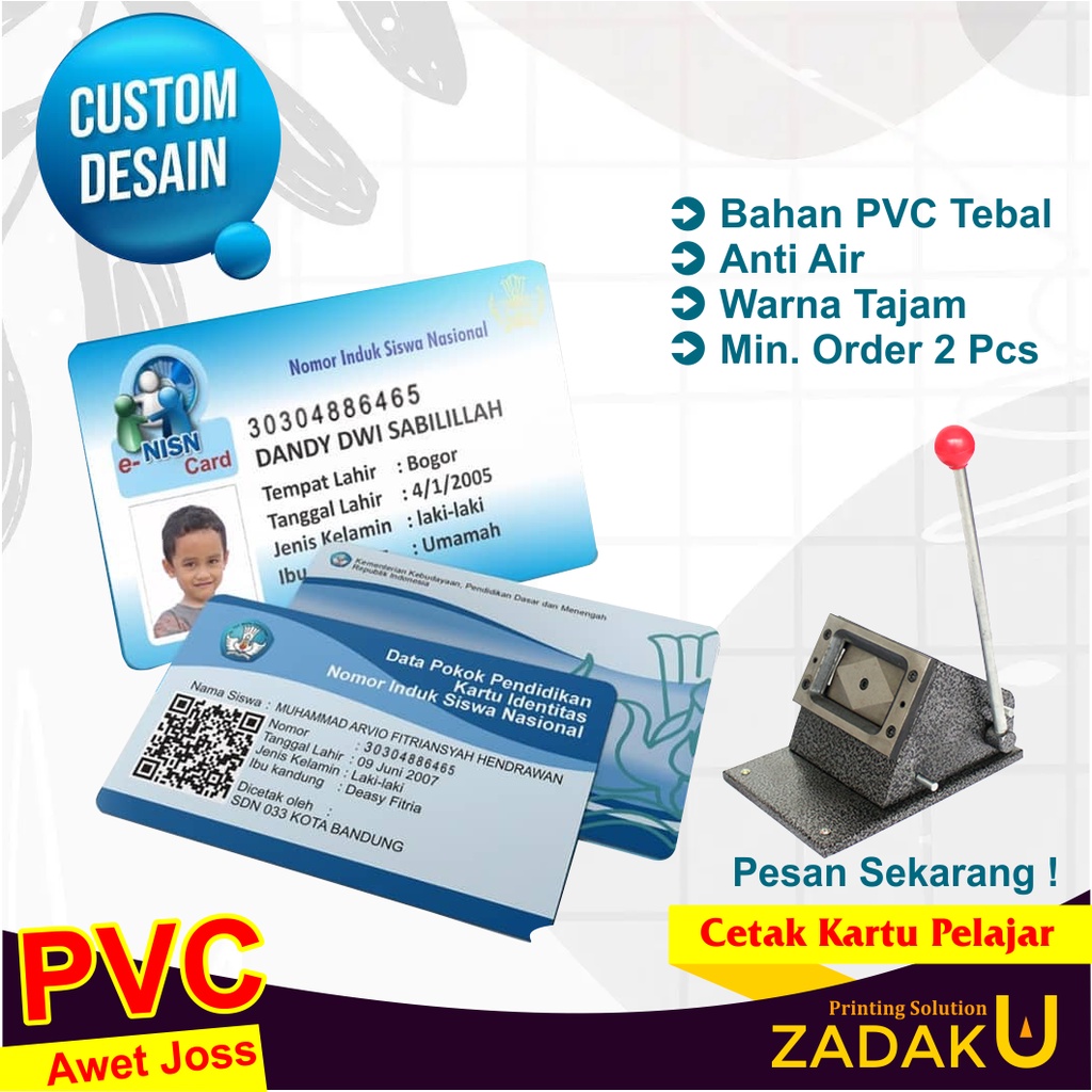 

Cetak Kartu Pelajar Bahan PVC, Kartu Komunitas, Member Card, ID CARD Karyawan, ID CARD Mahasiswa
