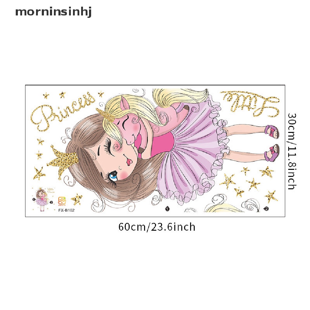 Mor Stiker Dinding Desain Princess &amp; Little Unicorn Lucu Untuk Kamar Tidur