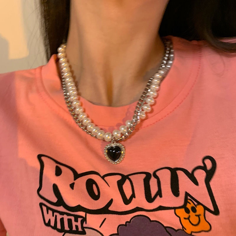 Kalung Rantai Dengan Liontin Kupu-Kupu Aksen Mutiara Gaya Korea Untuk Wanita