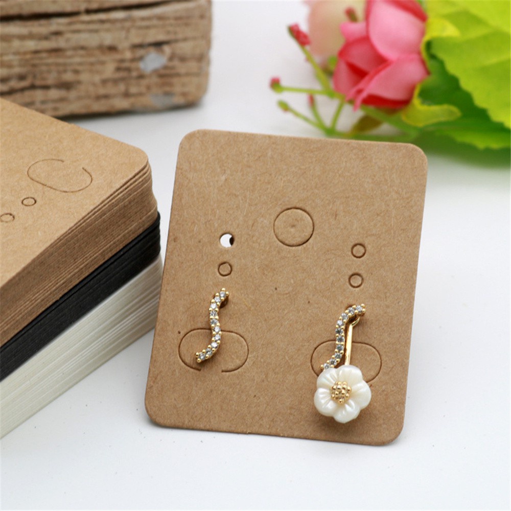 100 Pcs Kartu Holder Display Perhiasan Anting Bahan Kertas Kraft Warna Hitam Putih Ukuran 3.8x4.8cm