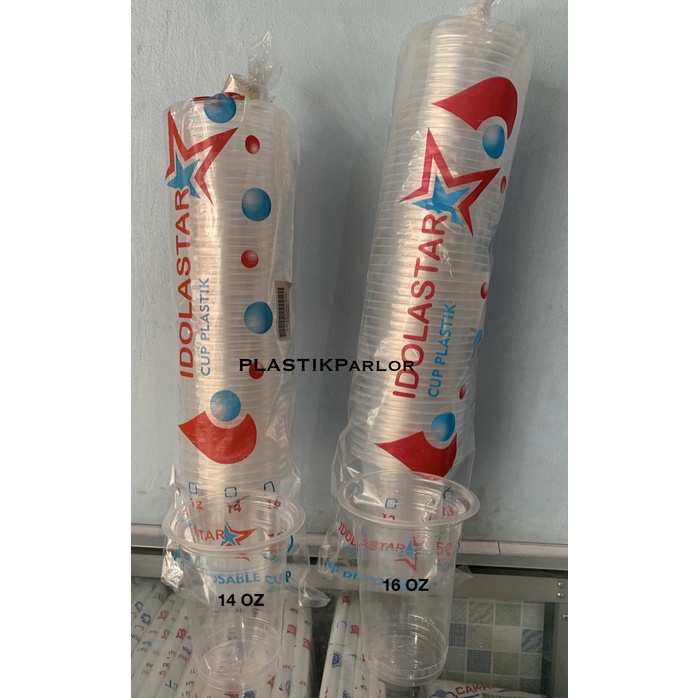 Cup / Gelas Plastik Bening Idolastar Uk. 14 OZ & 16 OZ Untuk Juice / Jus Buah, Es Teh, Thaitea