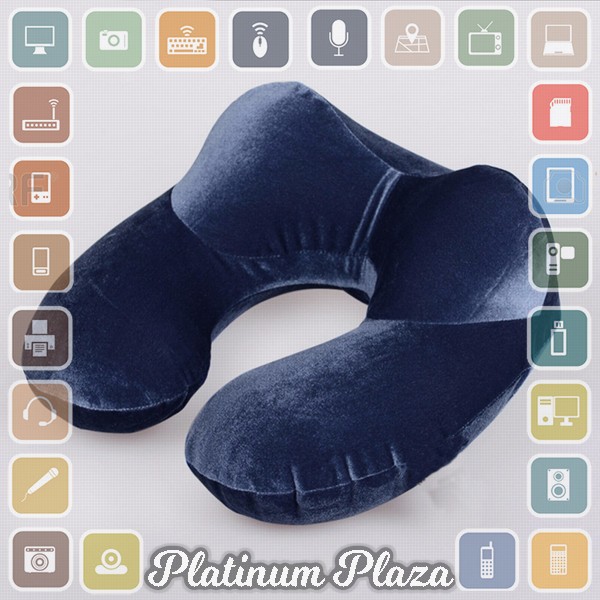 YMYQ Bantal Leher U-Shape Inflatable Travel Neck Pillow - 300TC - Dark Blue`EXSMGQ-